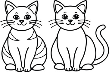 Fototapeta premium coloring page lineart vector icon set, black and white cat, black and white cats, set of cats, outlined cat symbol icon set.