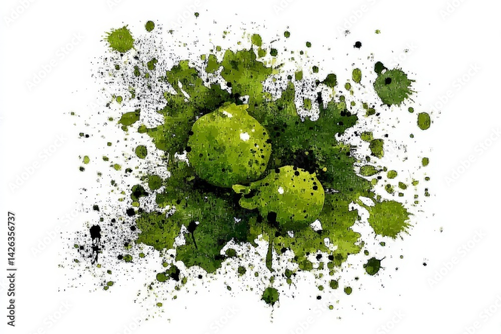 Poster green splashes and vibrant texture capture the essence of fresh apples in natural art form