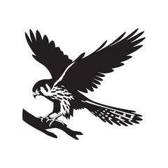 Sleek American Kestrel Silhouette Vector: Dynamic Bird of Prey Design Perfect for Wildlife Art - Black and White American Kestrel Illustration.