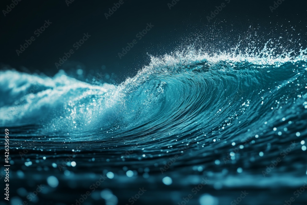 Poster Captivating waves crashing in the ocean at dusk creating a serene atmosphere with shimmering reflections of water
