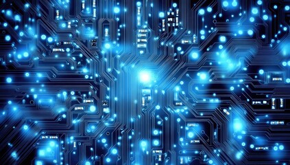 Obraz premium Abstract Glowing Blue Circuit Board Network Background