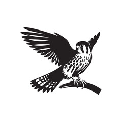 Sleek American Kestrel Silhouette Vector: Dynamic Bird of Prey Design Perfect for Wildlife Art - Black and White American Kestrel Illustration.