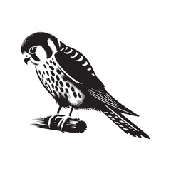Sleek American Kestrel Silhouette Vector: Dynamic Bird of Prey Design Perfect for Wildlife Art - Black and White American Kestrel Illustration.
