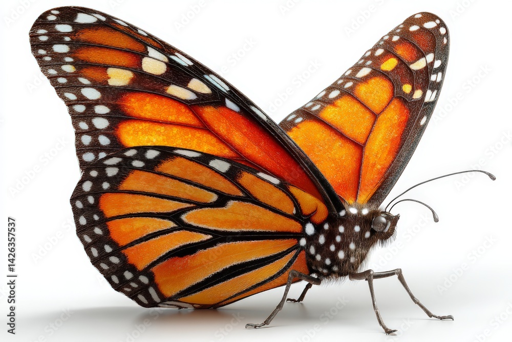Poster bright monarch butterfly perched on a surface with vivid orange and black wings showcasing intricate