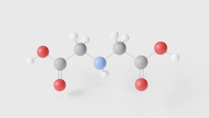 iminodiacetic acid molecule 3d, molecular structure, ball and stick model, structural chemical formula amines