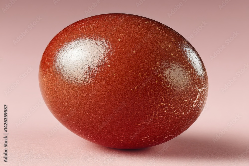 Poster Richly colored egg displayed on a smooth surface with subtle lighting at a close range