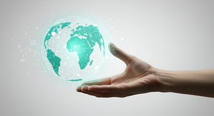 Global Connectivity Concept: Human Hand Holding a Digital World with Connected Networks
