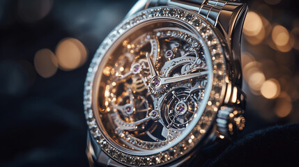 Timeless Opulence – Diamond & Platinum Luxury Watch Close-Up