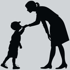 Child giving mother a kiss on hand image silhouette design vector art and illustration	