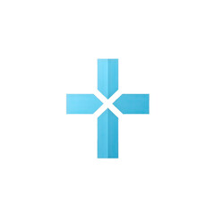 Abstract blue geometric design featuring a cross shape, suitable for backgrounds or tech-related projects, with a clean and modern aesthetic , isolated on white or transparent png