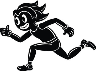 set of black silhouettes of running man, set of black silhouettes of running people, black and white cartoon character running, black and white cartoon character, 