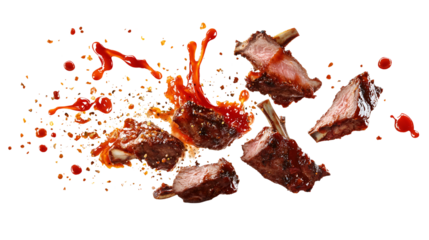 Grilled bbq ribs with sauce culinary delight view. Isolated on transparent background, png.