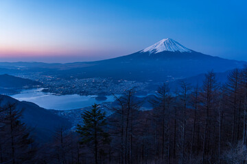 Fototapeta premium 春の新道峠から夜明けの富士山