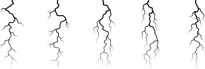 Obraz premium Vector lightning silhouettes set. Thunderstorm design. Vector illustration 