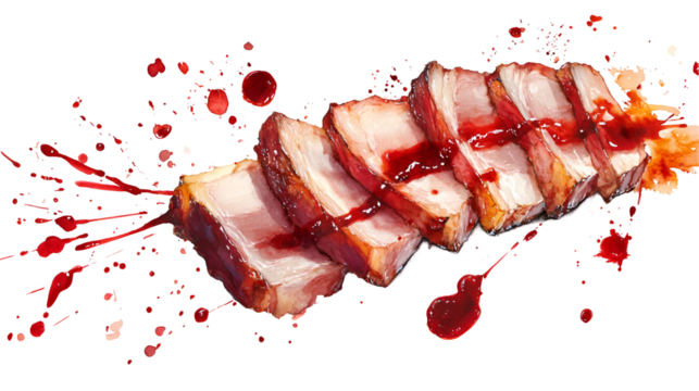 Grilled bbq ribs with sauce culinary delight view. Isolated on transparent background, png.