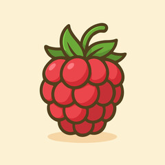 Cute Raspberry Cartoon Vector with Leaf