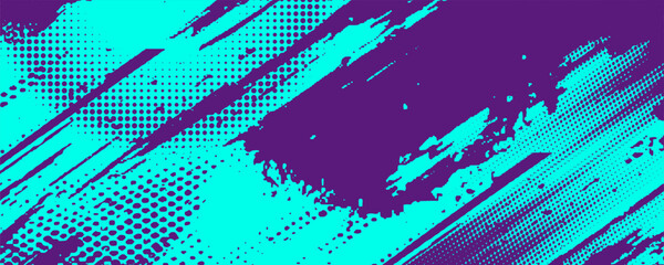 Abstract Sports Background with Blue and Purple Brush Texture and Halftone Effect. Grunge Background for Banner or Poster Design
