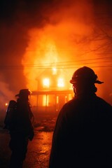 Fototapeta premium Firefighters at House Fire