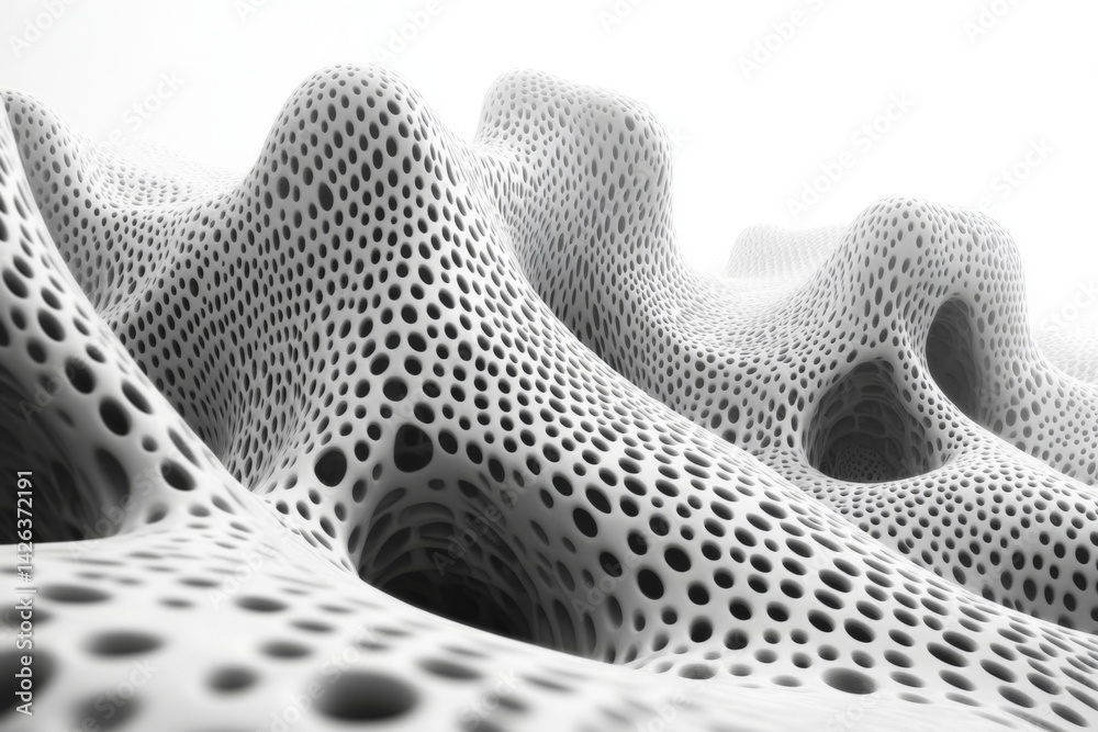 Aufkleber complex organic structure resembling natural formations, featuring intricate holes and smooth curves