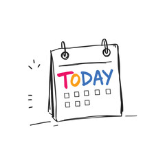 A small calendar page with the word TODAY in colorful block letters emphasizing the present moment