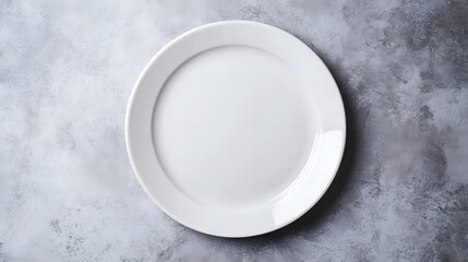 Empty Elegant White Ceramic Plate Ready for Food Presentation on Gray Background