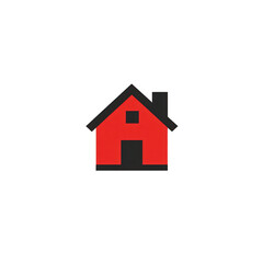 A simple, stylized red house icon with a black roof and door, set against a plain background, suitable for web design or real estate applications , isolated on white or transparent png