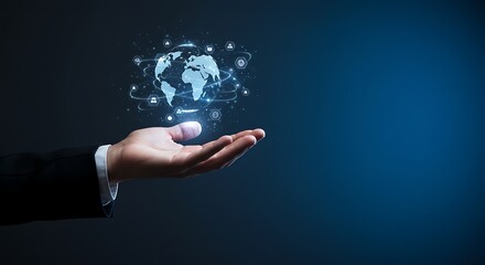 Human hand presenting a glowing digital globe, symbolizing global connection and technological innovation