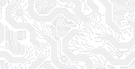 Seamless circuit motherboard on white background.