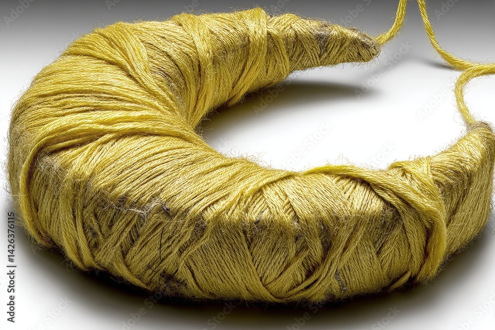 Aufkleber bright yellow yarn coiled in a circular shape on a soft surface during a crafting session