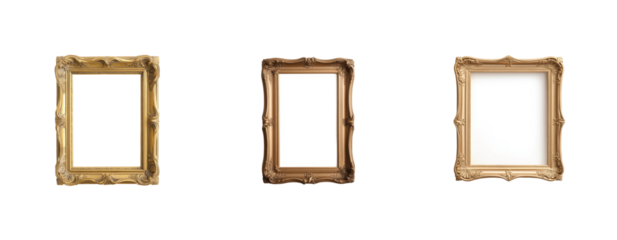 Ornate gold frames collection with various designs and shapes for elegant wall displays