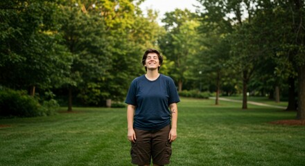 Person in park, looking up