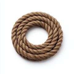Obraz premium Coiled brown rope circle isolated on white background