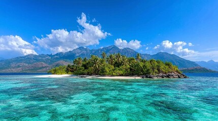 Fototapeta premium Vibrant Turquoise Waters Surround Lush Tropical Island Paradise