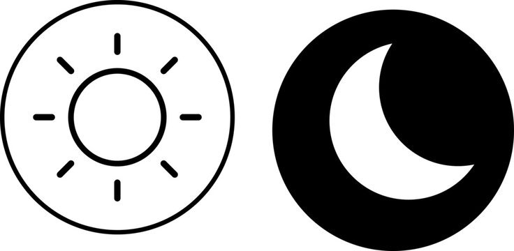 day night mode icon set. On and Off toggle switch buttons. Dark mode, light mode. Material design switch button
