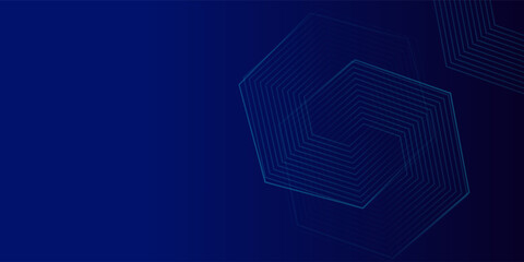Dark blue background with hexagon geometric lines pattern. Abstract shiny hexagon lines. Futuristic technology concept