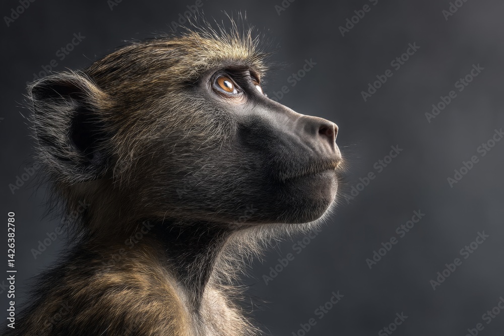 Poster baboons display curiosity and intelligence in a close-up portrait captured in natural light