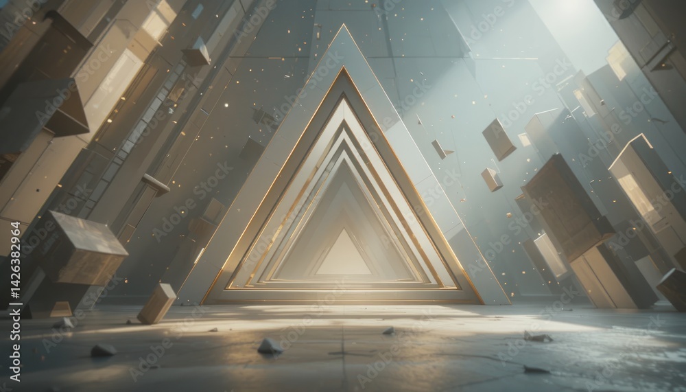Poster dynamic triangular architecture futuristic gallery 3d render minimalist space aerial view abstract d
