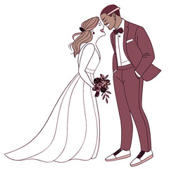 Romantic Interracial Couple Wedding Illustration
