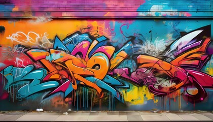 Vibrant Graffiti Collage Wall Artistry in Spray Paint Urban Energy and Expression Meet Creative Chaos, Amidst a Moody Palette of at .