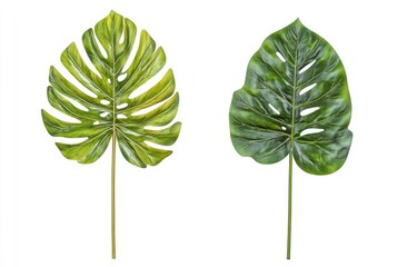 Obraz premium Two vibrant green leaves isolated on white backdrop