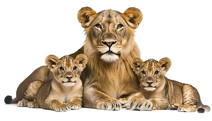 Obraz premium Lion Family Portrait Against White