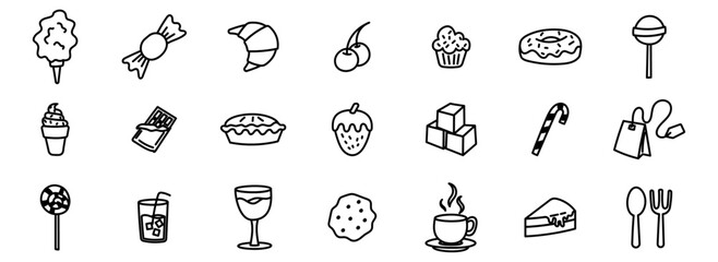 sweet food icon doodle hand drawing bundle