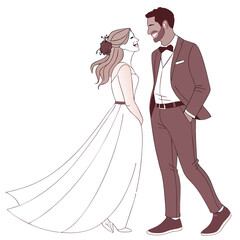 Happy Diverse Couple Wedding Illustration
