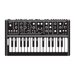 Vintage Synthesizer silhouette, the origin of electronic tones – Synthesizer illustration – Minimalist Synthesizer vector – Musical instrument silhouette

