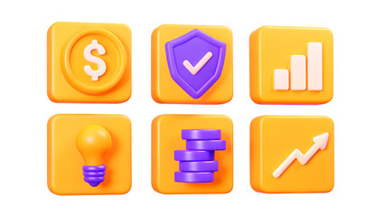 3d finance and business icons set. Money, stock exchange, business investment, trading and finance concept. Realistic 3d high quality render
