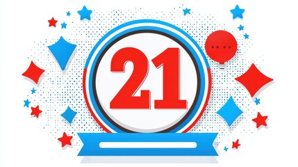 Celebrating 21st birthday festive event colorful graphic design fun environment dynamic viewpoint joyful concept