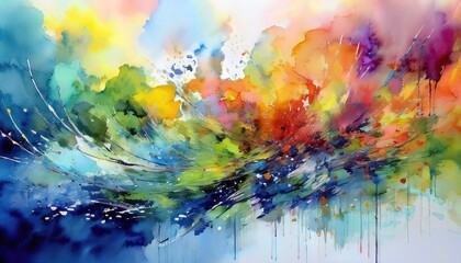 Vibrant Swirling Abstraction in a Mesmerizing Watercolor Palette, Exuding Emotional Intensity and Expressive Energy.
