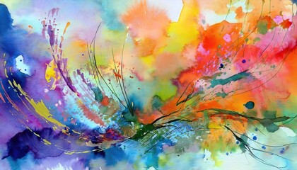 Watercolor Abstraction Vibrant Swirls of Blue and Green in an Ethereal Landscape, Evoking a Sense of Tranquility and Emotion, Captured Momentarily in .