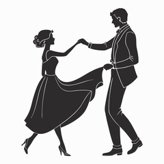 Elegant Couple Silhouette Dancing Ballroom Waltz