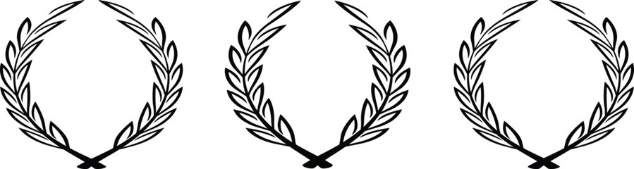 Set of wreaths and branches with leaves. Hand drawing laurel wreaths and branches collection. Laurels wreaths, swirls, twigs and flower ornaments. Herbs, flowers and plants elements with vector
